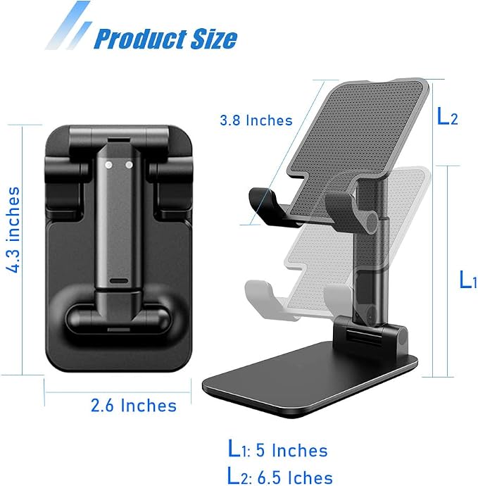 Phone Stand for Desk, Cell Phone Holder Cute Smart Cellphone Stand Foldable Stands Compatible with Under 8" Devices, Office Accessories, Deep Black - Image 6