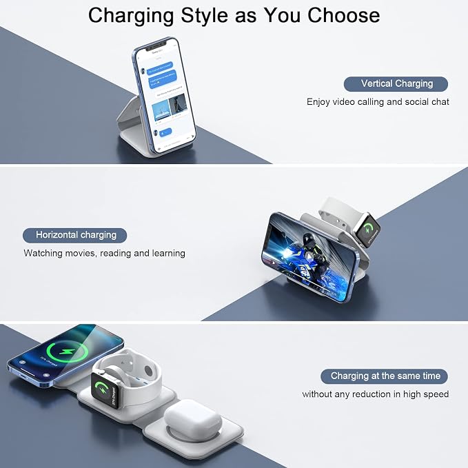 Wireless Charger 3 in 1,RTOPS Magnetic GaN Traval Wireless Charging Station Compatible with Apple Magsafe Multiple Devices for iphone17/16/15/14/13/Pro/Max,iWatch,AirPods4/3/2/Pro(Adapter Includes) - Image 2