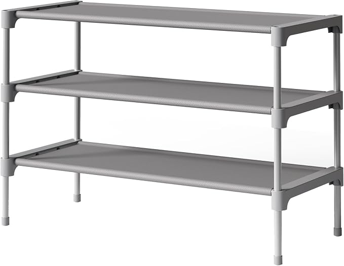 Kitsure Shoe Rack - Non-Woven Shoe Rack Shelf, Shoe Organizer for Closet, Entryway, Garage & Corridor, Stackable Shoe Shelves, 27.5" Wide - 3 Tier, Grey | Shoe Organizer for Closet, Entryway, Garage, Stackable Shoe Shelves, college dorm&apartment essen... by Kitsure