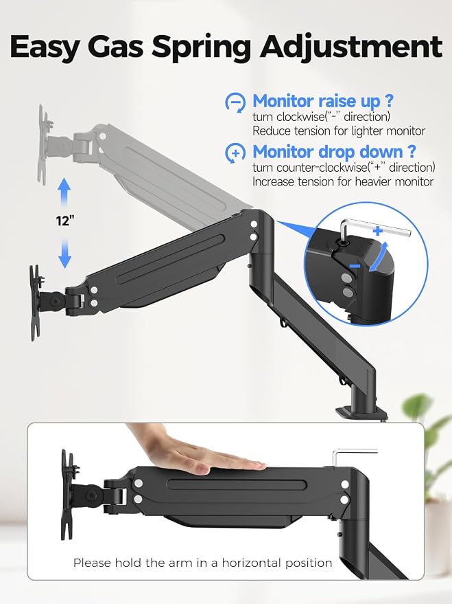 Suptek Dual Monitor Mount Stand-Height Adjustable Gas Spring Monitor Arm Desk Mount for 2 Computer Screens 17 to 35 inches - Each Arm Holds up to 24.25lbs,Black(MD8SP) - Image 6