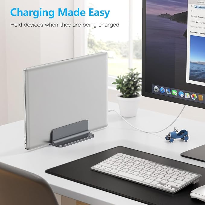 OMOTON Vertical Laptop Stand Holder, Adjustable Dock for MacBook, Gray | Aluminum Stand for MacBook Stand, Fits Chromebook & Gaming Laptops up to 17.3 in, Office Desk Organization, Space-Saving - Image 8