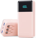 Portable Charger Power Bank 50800mAh,25W USB C Fast Charging Battery Pack with 3 Built in Cables & LED Display,6 Output 2 Input Travel Essentials Phone Charger for iPhone 17/16/15,Android etc (Pink) by Pxwaxpy