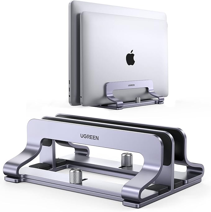 UGREEN 2-Slot Vertical Laptop Stand Holder Desk Compatible with MacBook Pro Air Laptop Stand Desktop Adjustable, Lenovo Ideapad, Surface Book, HP Notebook, Dell Chromebook Up to 17.3 Inch, Space Gray by Unknown