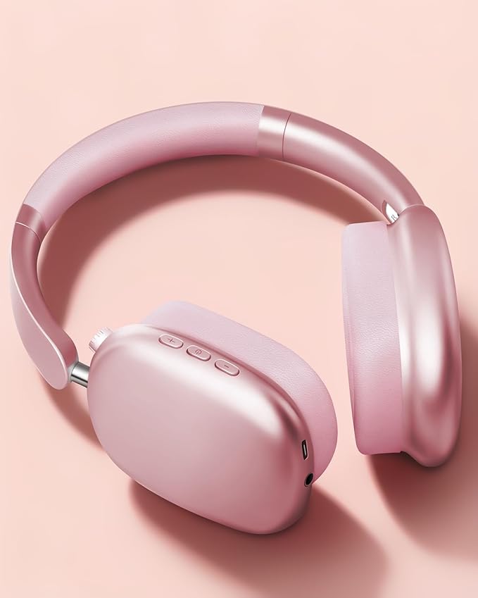 Wentronic Y01 Wireless Noise Canceling Headphones Bluetooth 5.3 Over Ear Headphones with Microphone, Hi-Res Audio, 48H Playtime, Foldable Comfortable Earpads,Compatible with iOS,Android,PC, Pink - Image 2