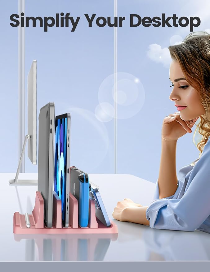 Vaydeer 3-Slot Vertical Laptop Stand Made of Premium ABS Plastics 5 in 1 Design Space-Saving Adjustable Desk Organizer for All MacBook/Chromebook/Surface (Pink) - Image 7