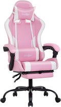 Gaming Chair Office Chair Desk Chair with Footrest Lumbar Support Headrest Armrest Task Rolling Swivel Ergonomic E-Sports Adjustable PC Gamer Chair(Pink) by BestOffice
