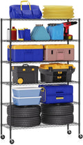 BestOffice | 6-Tier Wire Shelf with Wheels | 48" x 18" x 77" | Black by BestOffice