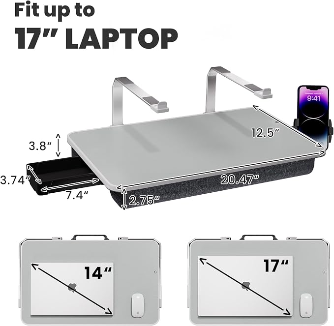 Large Adults Lap Desk for Laptop with Phone Holder & Storage Drawer | Laptop Stand for Bed Fits up to 17" Laptops & MacBook, Pillow Lap Desks for Adults with Cushion for Bed & Couch, Grey - Image 7
