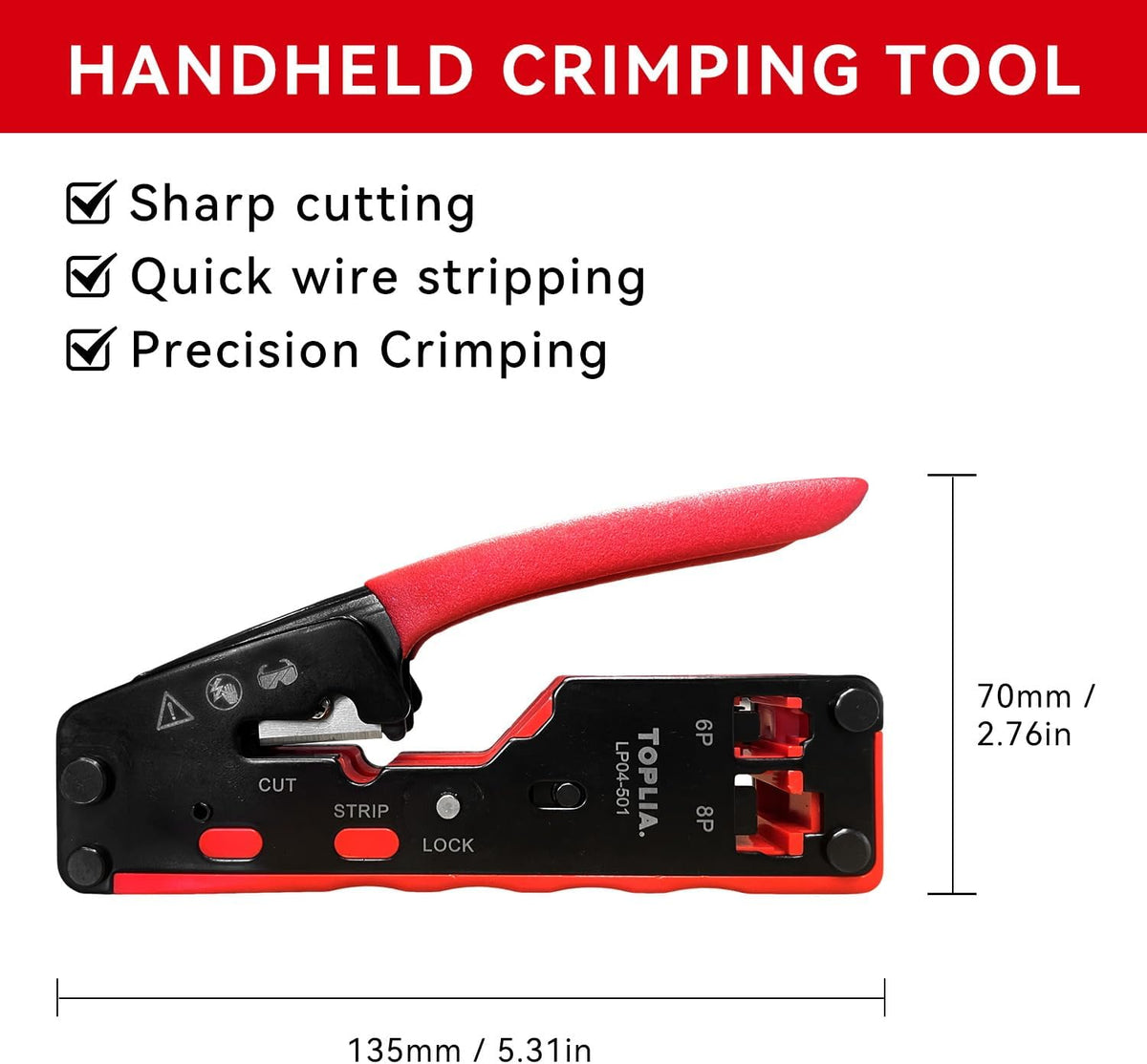 Vertical Network RJ45 Crimping Tool Kit Ethernet Crimp Tool Cable Crimper for RJ11/RJ12 Standard, RJ45 Pass Through Connectors - Image 2