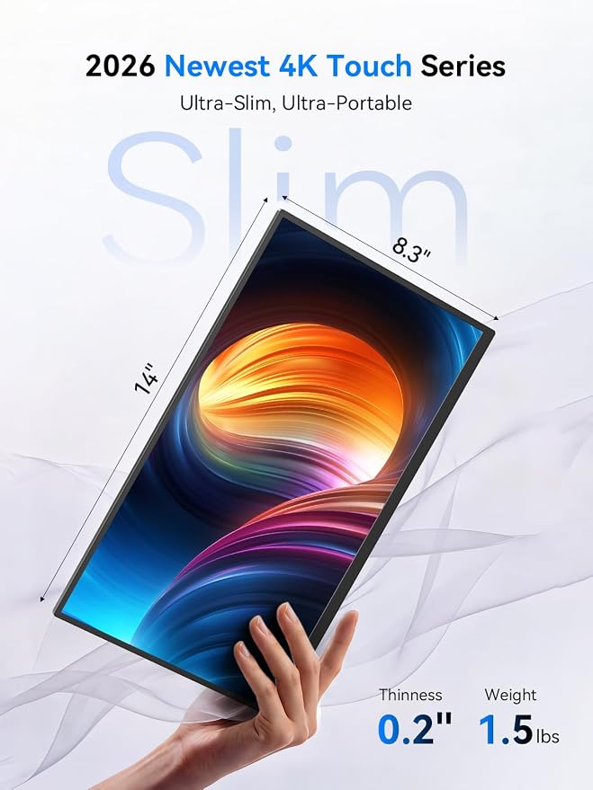 4K Portable Monitor Touchscreen 15.6'', 3840x2160 125% sRGB Laptop Monitor | UHD 10-Point Touch Ultra-Slim Travel Monitor with Kickstand, VESA, USB-C Mini HDMI Second Screen for Laptop, PC, Phone - Image 6