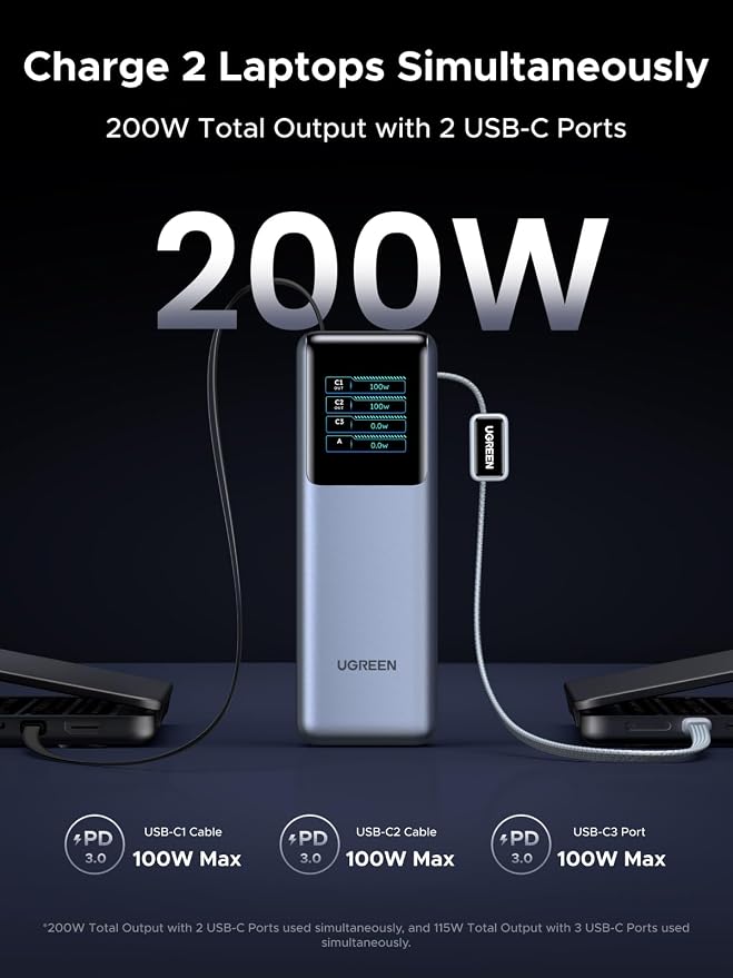 UGREEN Nexode Pro 25000mAh 200W Retractable Cables Power Bank for iPhone | Built-in retractable cables, TFT display, PD 3.1. 90Wh. Fast charges MacBook, Dell, HP, Samsung S26, iPhone 17/16. - Image 5