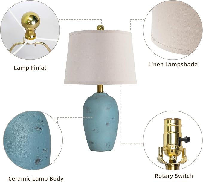 AIEAMPDO 21'' Set of 2 Coastal Small Ceramic Lamps for Bedroom | Traditional Nightstand Bedside Desk Table Lamp for Living Room Office Dorm, 2 Bulbs Included - Image 8