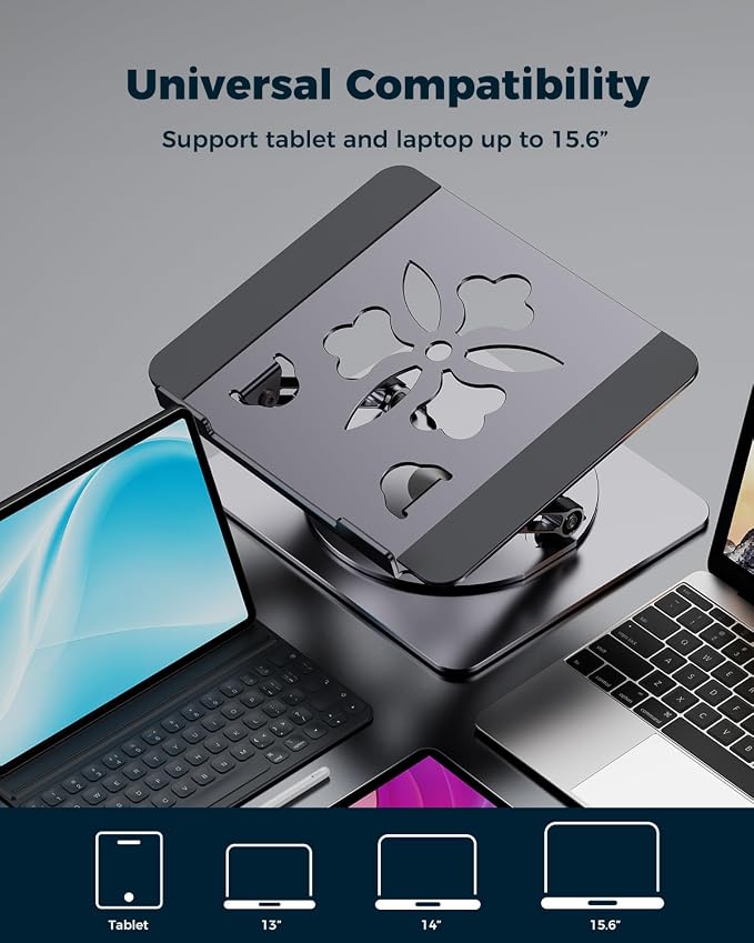 Aoviho 360° Rotating Laptop Stand for Desk | Adjustable, Foldable, Portable Aluminum Ergonomic Riser | Compatible with MacBook, Dell, HP & All Laptops 10-16 inch | Gray - Image 6