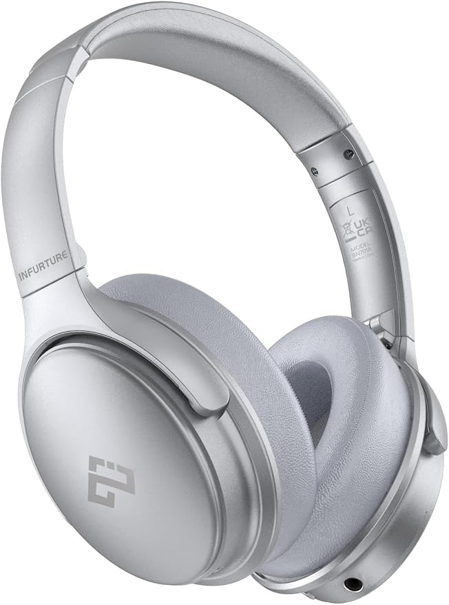 INFURTURE H1 Active Noise Cancelling Bluetooth Headphone Over Ear Deep Bass | Comfortable, Hi-Fi Stereo, 90H Playtime, Low Latency, Foldable Lightweight for Travel, Office, Sport Running - White by ComfortableHeadphonesSpecialists