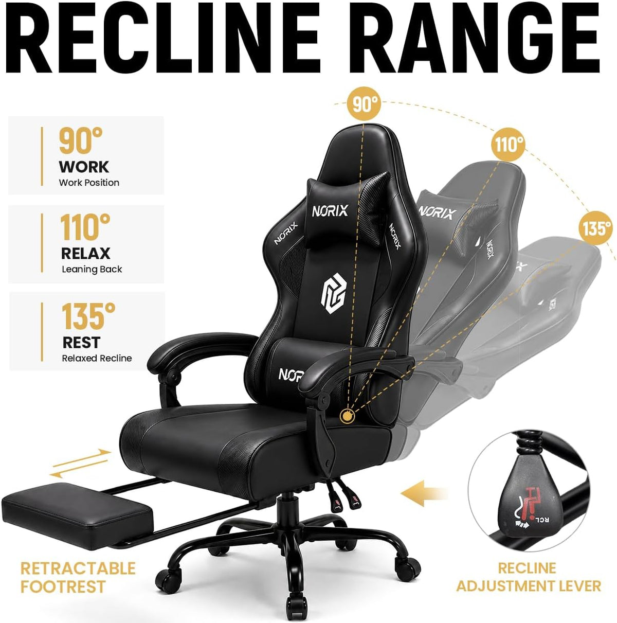 Gaming Chair for Adults with Footrest,Upgraded Ergonomic Chair,Arctic Black - Image 7