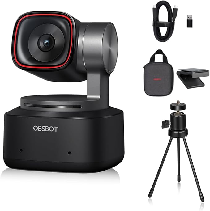 OBSBOT Tiny 2 4K PTZ Webcam 1/1.5" CMOS 50MP, W Mini Tripod | 1/1.5" 50MP Sensor 4K@30fps HDR 1080p@60fps 2-Axis AI Tracking Gesture/Voice Control Dual NR Mics Streaming, Meeting, Gaming by OBSBOT