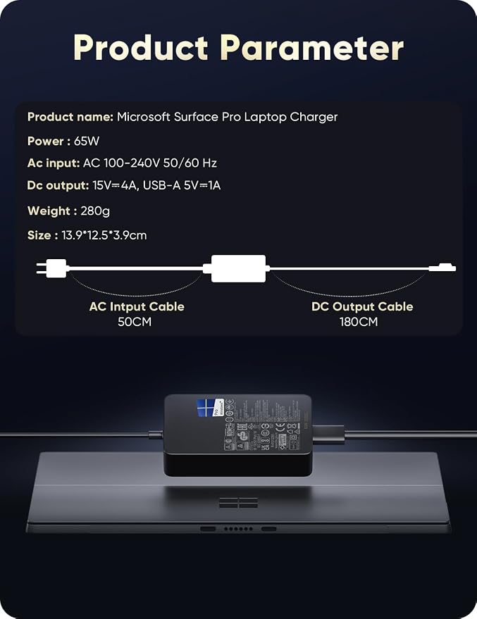 Microsoft Surface Pro Charger for 65W Windows Surface Charger 11,10,9,8,7+,7,6,5,4,3,X.Surface Laptop 6,5,4,3,2,1, Surface Go 3,2,1, Tablet, Surface Book 3,2,1, Support 44W, 36W,LED. 10FT - Image 5