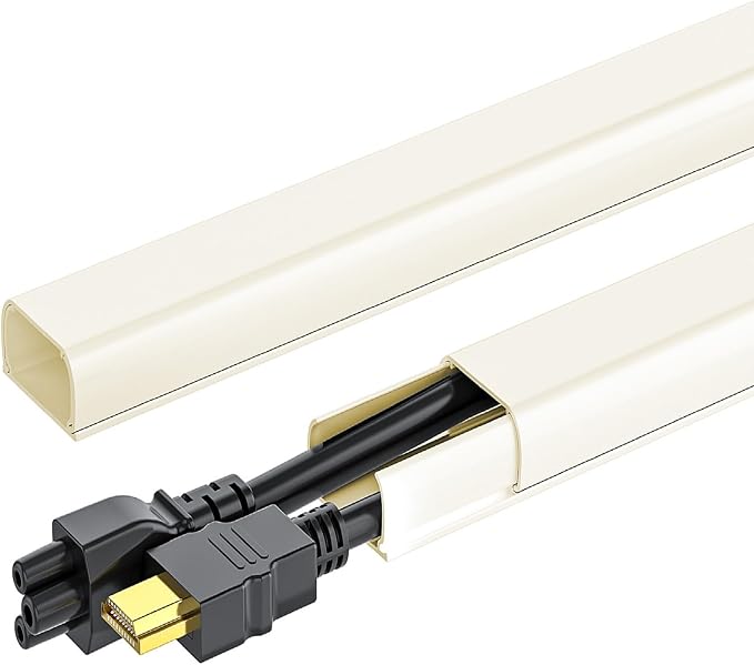 Yecaye 142in Wall Cord Hider for 2-3 Cords, W0.94in H0.47in, Beige | Medium Cord Covers for Wires on wall, On-Wall Cord Cover Cable Concealer by Yecaye