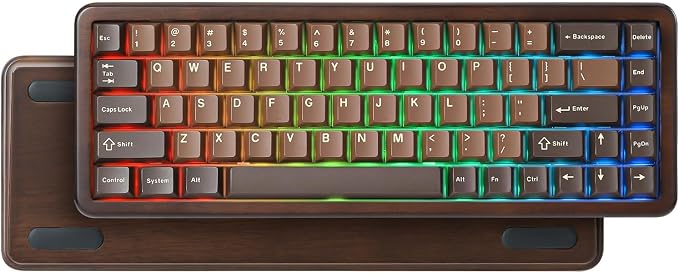YUNZII WOOD68 65% Wireless Hot Swap RGB Mechanical Keyboard (Wood, Candy) | Tray Mount, Pre-lubed Linear Switche,BT/2.4G/USB-C,PBT Double-shot Keycaps,Wooden case for Retro Gamers & Desk Setups by YUNZIIMECHANICALKEYBOARD