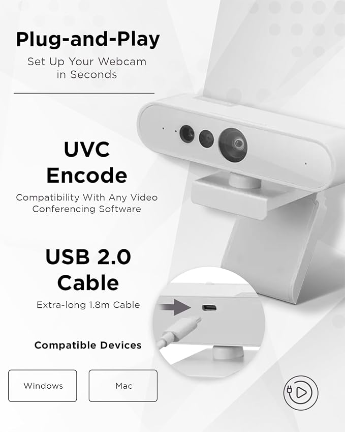 Lenovo HD 1080p Webcam (510 FHD) - Monitor Camera with 4X Digital Zoom, 95° Wide Angle, 360° Rotation Pan & Tilt - Desktop Cam with Dual Microphones & Windows Hello for Livestreaming & Conferences - Image 5