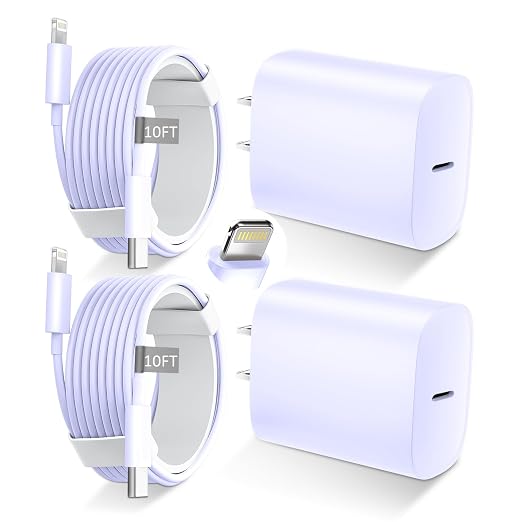 DiHines Phone 14 13 12 11 Fast Charger,10FT Long Fast Charging Lightning Cable with 20W USB C Charger Block for Phone 14/14 Pro Max/13/13 Pro Max/12/12 Pro Max/11/11Pro/XS/Max/XR/X,Purple by DiHines