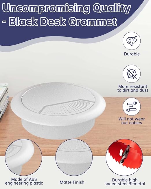 Desk Grommet 2-3/8 inch (60mm) 10 Pieces - White Desk Cable Grommet Desk Cable Hole Covers with Hole Saw for TV, Office, Wires Through Countertop and Home Table - Image 3