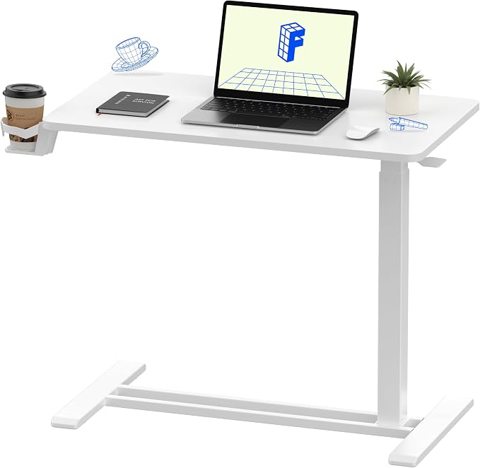 FLEXISPOT H7 32" Pneumatic Height-Adjustable Overbed Table with Wheels | C-shaped bedside table,Medical End Table,Rolling Cart TV Tray,Laptop desk for Hospital Home office use,31.5"Wx17.7"D,White - Image 12