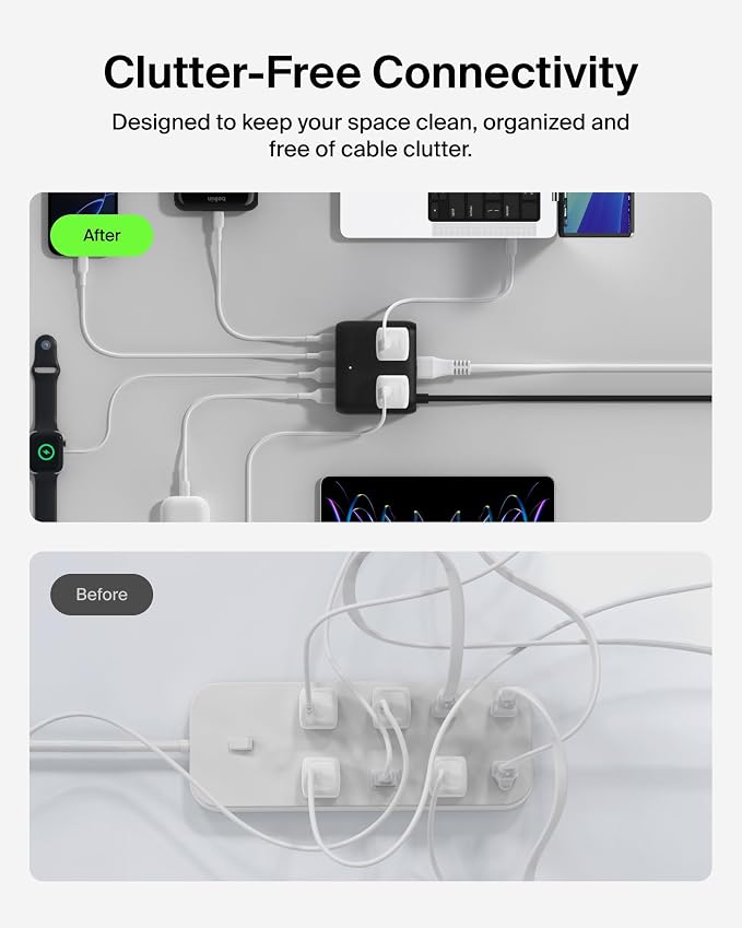 Belkin 70W GaN 7 in 1 Charging Station, 3X AC, 2X USB A, & 2X USB C Ports | Power strip, dual USB-C charger, iPhone 17/16/15, Apple Watch, iPad, MacBook, Samsung Galaxy S26, Pixel 10 - Image 6