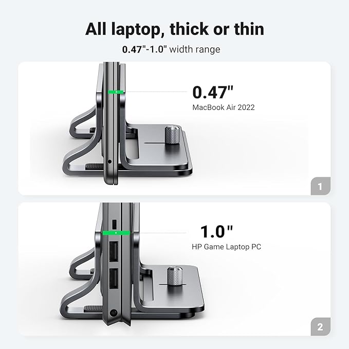 UGREEN Vertical Laptop Stand Holder for Desk Compatible with MacBook Pro, MacBook Air Stand Vertical Aluminum Adjustable for Up to 17.3 Inch Gaming Laptop, Gray - Image 3