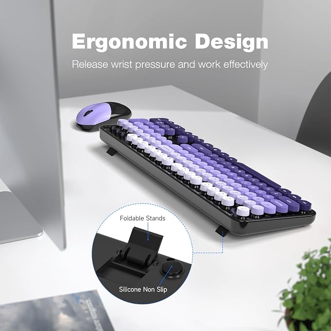 MOFII Wireless Keyboard and Mouse Combo, 2.4GHz Retro Typewriter Keyboard Full Size, Cute Wireless Mice, USB Dongle Plug and Play, for Laptop, PC, Desktop, Windows (Black Purple Gradient Color) - Image 3