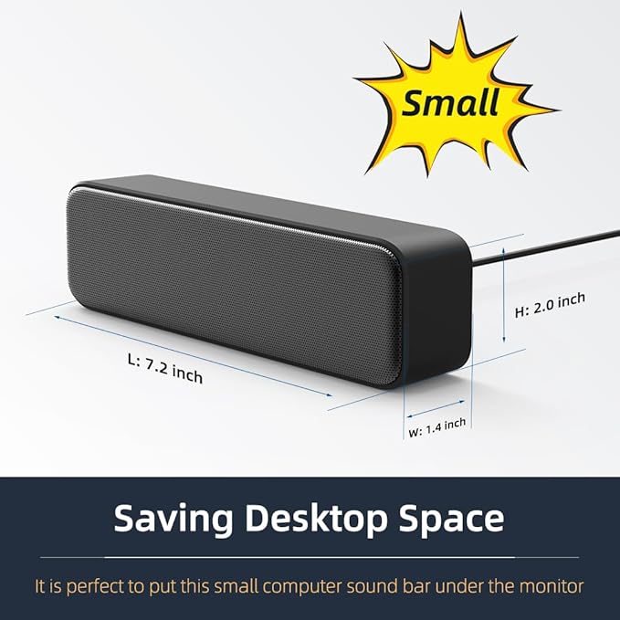 [Upgraded] Computer Speakers for Desktop PC, USB Plug-n-Play, External Speakers for Laptop, Mini PC Sound Bar with Stereo Loud Sound, Enhanced Bass, Compatible with Windows, macOS, ChromeOS, Linux - Image 4