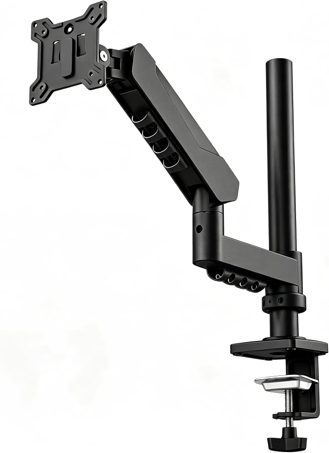 Long Reach Single Monitor Arm, Spring Desk Mount, 17-32 Inch, VESA | Long-reach spring arm adds movement space; rotatable arm collars and anti-slip rings support flexible screen positioning. by Unknown