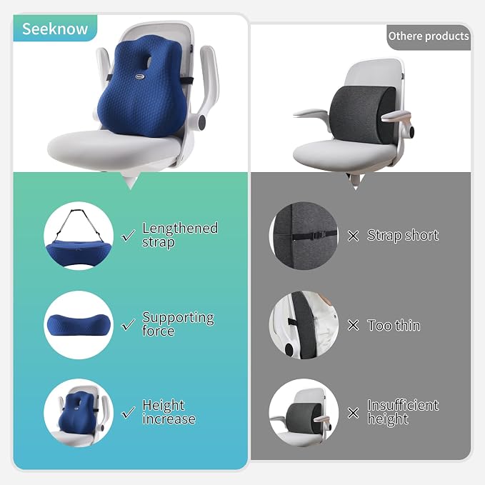 seeknow Lumbar Support Pillow for Chair Back Support Pillow for Couch Lumbar Pillow for Car Office Chair Back Cushion for Lower Back Pain Memory Foam Back Rest for Desk Chair, Recliner, Car Seats - Image 6