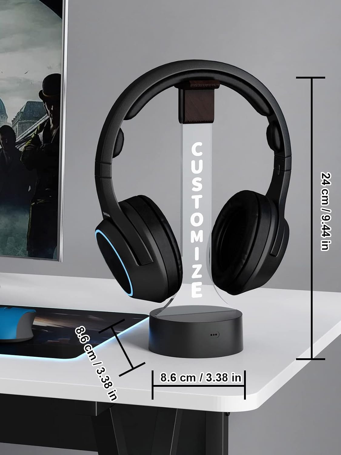 YuanDian Personalized Light up Headphone Stand for Desk, Gaming Headset Holder RGB with 16 Color Lights for Game Room Decor, Cool Gamer Gifts for Men Boyfriend (Customize) - Image 4