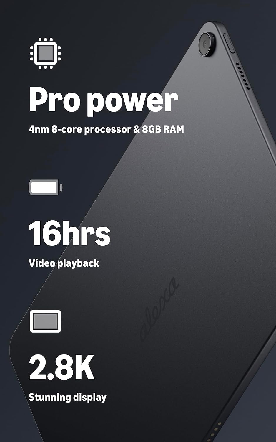 Amazon Alexa Tablet 12 Pro (all-new), 8GB RAM, 128GB, 12″ stunning 2.8K display, All-day battery, With Google Play, Designed for Alexa+, Graphite - Image 3