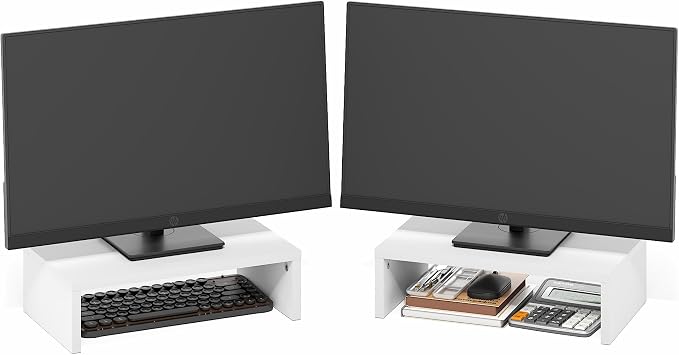 Furinno CLASSIC Monitor Stand Riser Set of 2, 15.7" Wide Dual Monitor Riser, Stackable Separable Laptop Stand for Desk, Desktop Organizers and Accessories, for Office Supplier, White - Image 9