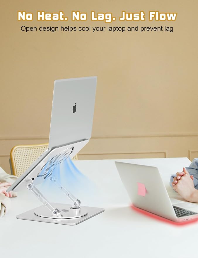 Adjustable Laptop Stand for Desk-360° Rotating Foldable Laptop Holder Ergonomic Laptop Riser for MacBook Pro/Air Dell HP Lenovo Notebook up to 16.3",Silver - Image 5