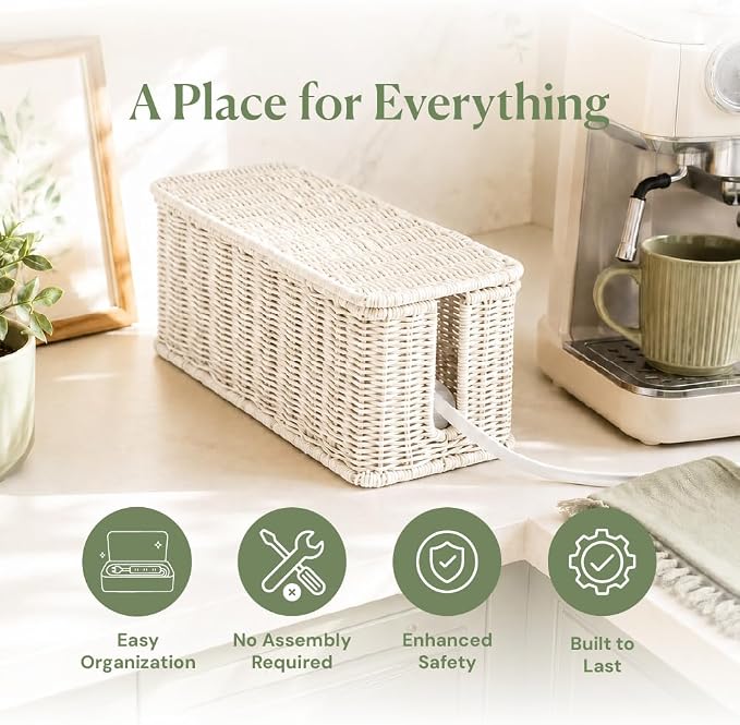 Cable Management Box, Handmade Rattan Cord Organizer for Power Strip | Open Slots Cord Hider for Power Strip, Router & USB Hub, Registered U.S. Design Patent - Image 3