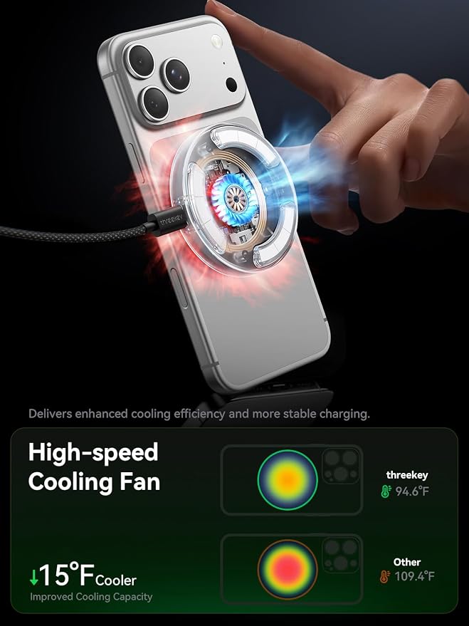 Qi2.2 25W Magnetic Wireless Charger, for iPhone 17-12 and AirPods | Fast Wireless Charging Pads with Cooling Fan, 6.6 ft Cables, for Travel, Desk and Nightstand - Image 4