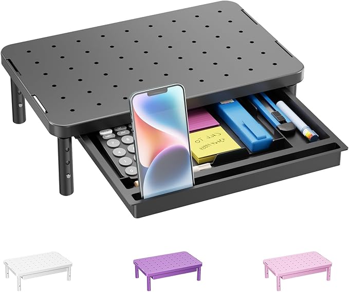 WALI Computer Monitor Stand with Storage, Monitor Riser 3 Height Adjustable | Laptop Riser with Airflow Vents, Desk Organizer for Computer, Printer, Notebook (PTT002-B), 1 Pack, Black by WALI