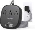 Cruise Ship Travel Essentials, 3Ft Short Extention Cord, 22.5W/4.5A, Black | 3 Outlets 4 USB Ports (2 USB C) Cruise Approved Power Strip Flat Plug No Surge Protection, Dorm Room Desktop Charging Station by OneBeat
