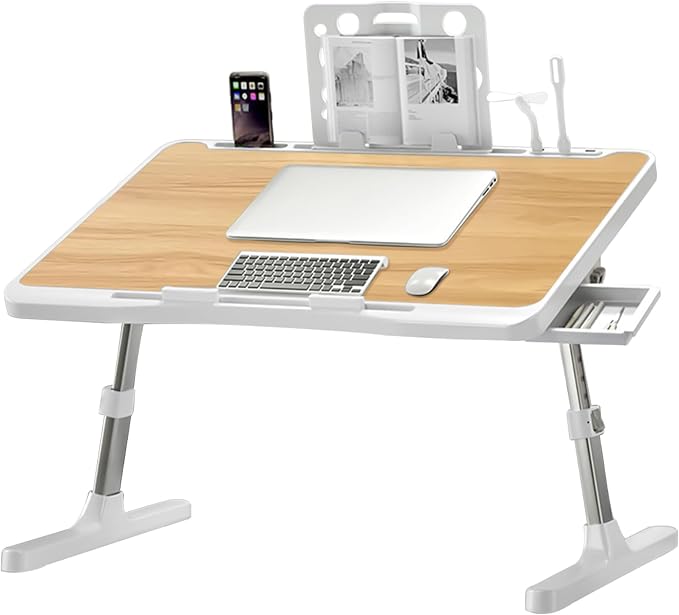 Extra Large 23 Inch Adjustable Laptop Desk for Bed | Bed Table with USB Charging Port & Storage Drawer, Portable Laptop Bed Desk Tray for Working, Reading & Eating (Yellow) by SIDIANBAN