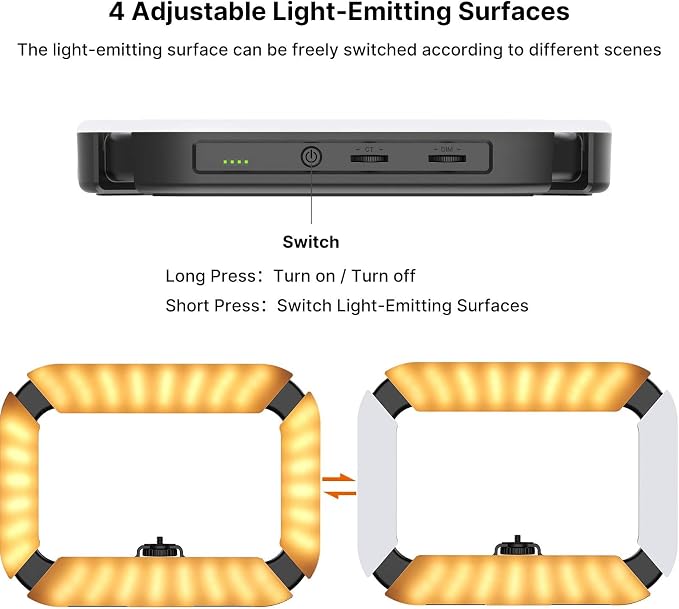 ULANZI U200 Phone Video Rig with Light & 3 Cold Shoes for Video Recording | 2500-8500K Bi-color 8000mAh 4 Adjustable Light Surfaces Handheld Selfie Ring Light Cell Phone Stabilizer for Photo/Video/Vlog - Image 5