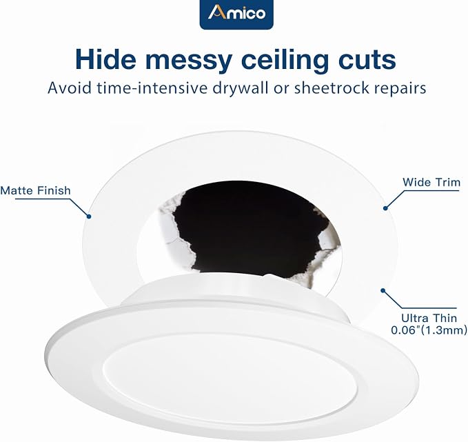 Amico Goof Rings for 6 Inch Recessed Lights, 6 Pack, White | Can Light Trim Ring Cover, Outer Diameter 8.6-inch, Inner Diameter 6.2-inch, Durable Plastic Design - Image 3