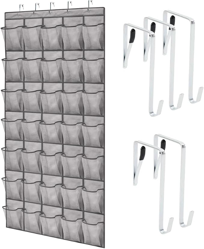 GORILLA GRIP Over the Door Shoe Organizer, 35 Large Pockets, Gray | Breathable Mesh Pocket, Space Saving Hanging Storage Holder, Closet Rack Hanger for Shoes, Pantry and Bathroom Accessories by Unknown