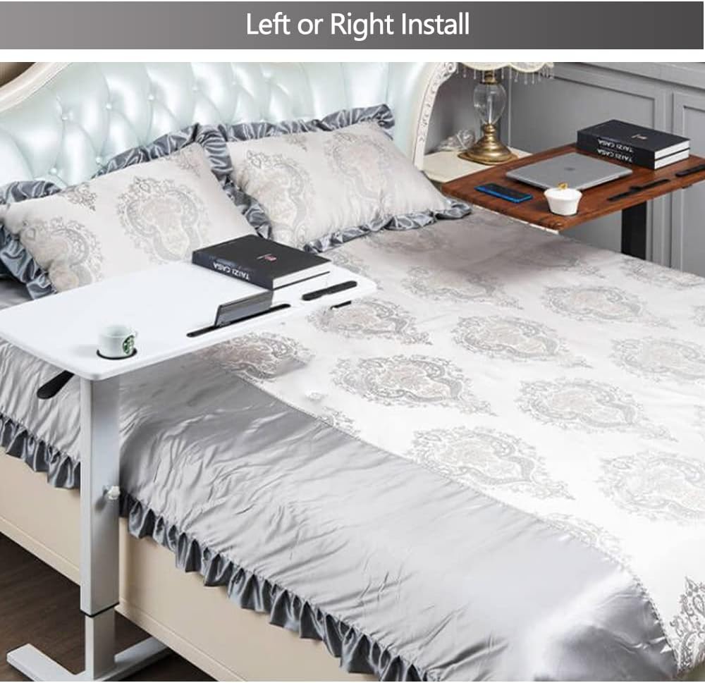 Overbed Table with Wheels & USB,Pneumatic Height Adjustable Bedside Table - Image 8