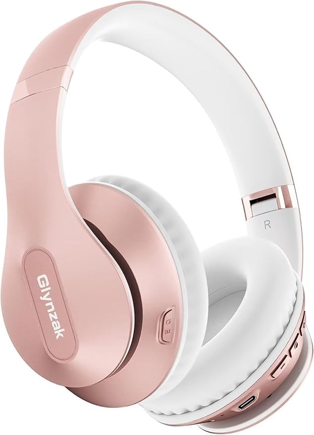 Wireless Bluetooth Headphones Over Ear 65H Playtime HiFi Stereo Headset with Microphone and 6EQ Modes Foldable Bluetooth V5.3 Headphones for Travel Smartphone Computer Laptop Rose Gold | 65H Playtime 6EQ Modes Foldable Bluetooth Headset with Microphone... by Glynzak