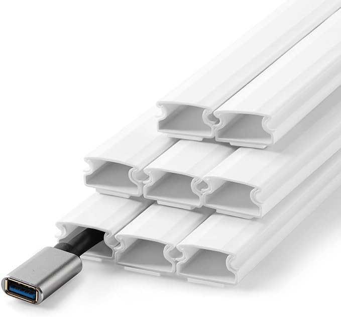 136in Cord Hider for Wall Mount TV, White Wire Covers for 1 Mini Cord | 8 Pack Cable Hider Kit, Paintable Power Wall Cord Cover, Wire Hiders for TV on Wall Cable Raceway - L17in W0.6in H0.36in by YCLYC