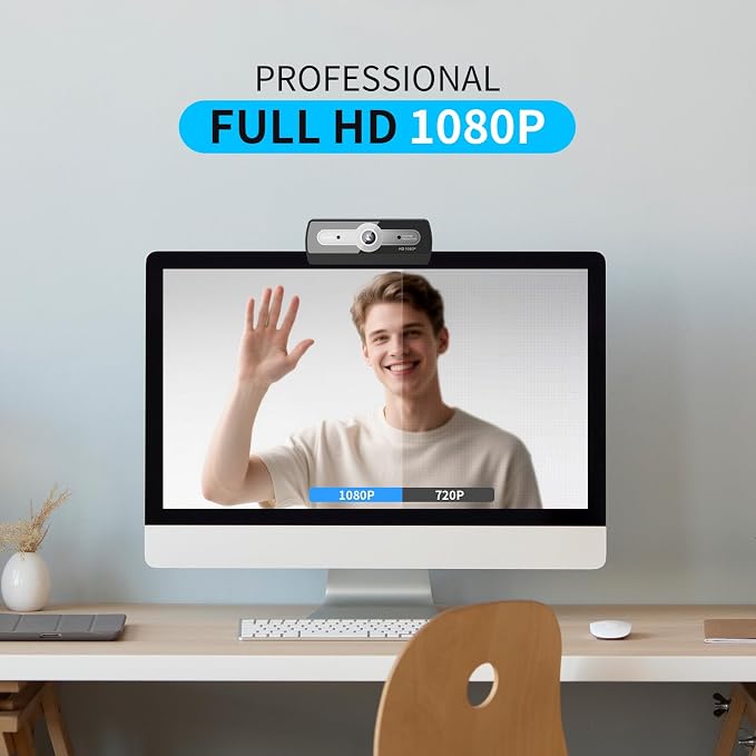 1080P Webcam with Microphone, USB Computer Camera for PC Full HD Web Cam for Desktop Computer Auto Light Adjustment Streaming Camera Plug and Play Noise Cancelling Webcam for Windows & Mac - Image 2