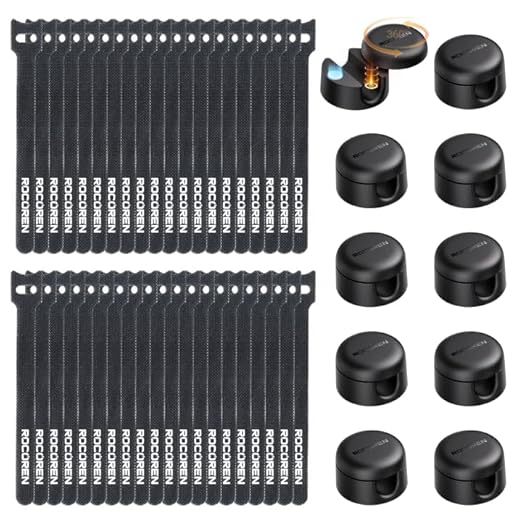 Rocoren 50‑Pack Rotatable Cable Clips & Cord Straps Cable Management Kit | 10 Magnetic Clips & 40 Reusable Hook and Loop Cord Straps, Cord Holder Accessories for Under Desk, Nightstand, Home & Office by Rocoren